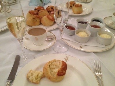 Harrods London snack with pastries and champagne