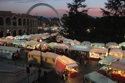 Market of Santa Lucia in Piazza Brà in Verona